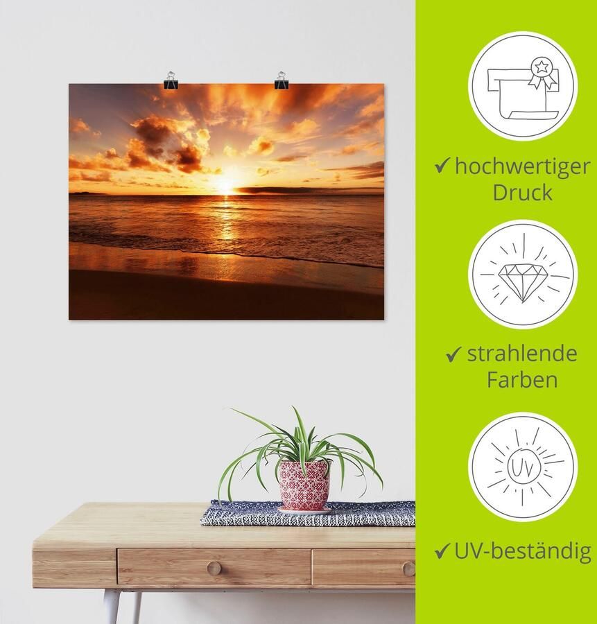 Artland Artprint Mooie zonsondergang strand als artprint op linnen poster muursticker in verschillende maten - Foto 3
