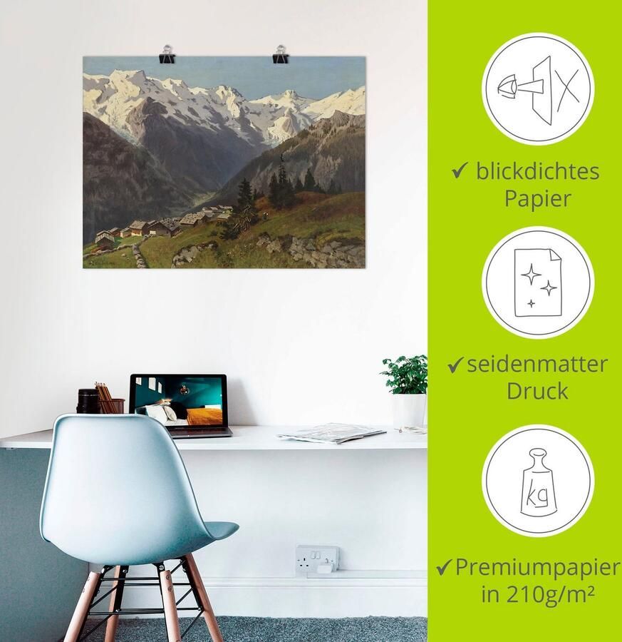 Artland Artprint Mürren in het Berner Oberland Zwitserland. 1913 als artprint van aluminium artprint op linnen muursticker of poster in verschillende maten - Foto 3