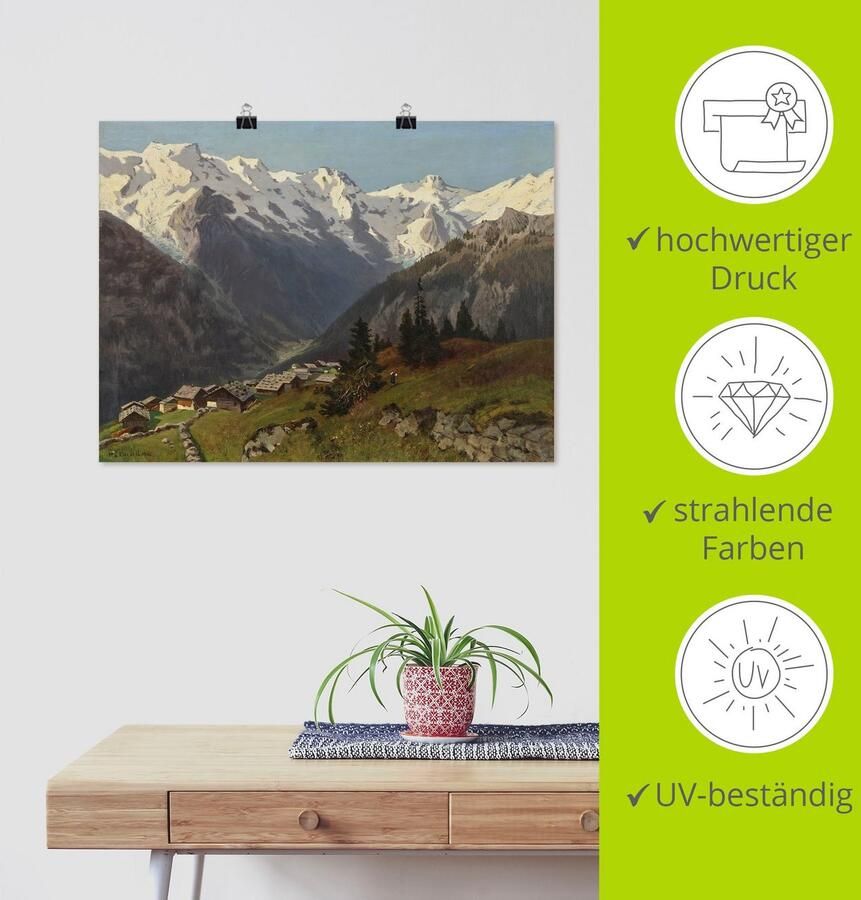 Artland Artprint Mürren in het Berner Oberland Zwitserland. 1913 als artprint van aluminium artprint op linnen muursticker of poster in verschillende maten - Foto 4