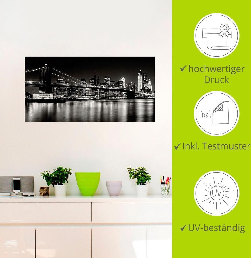 Artland Artprint Nachtelijke skyline Manhattan I als artprint van aluminium artprint voor buiten artprint op linnen poster muursticker - Foto 2