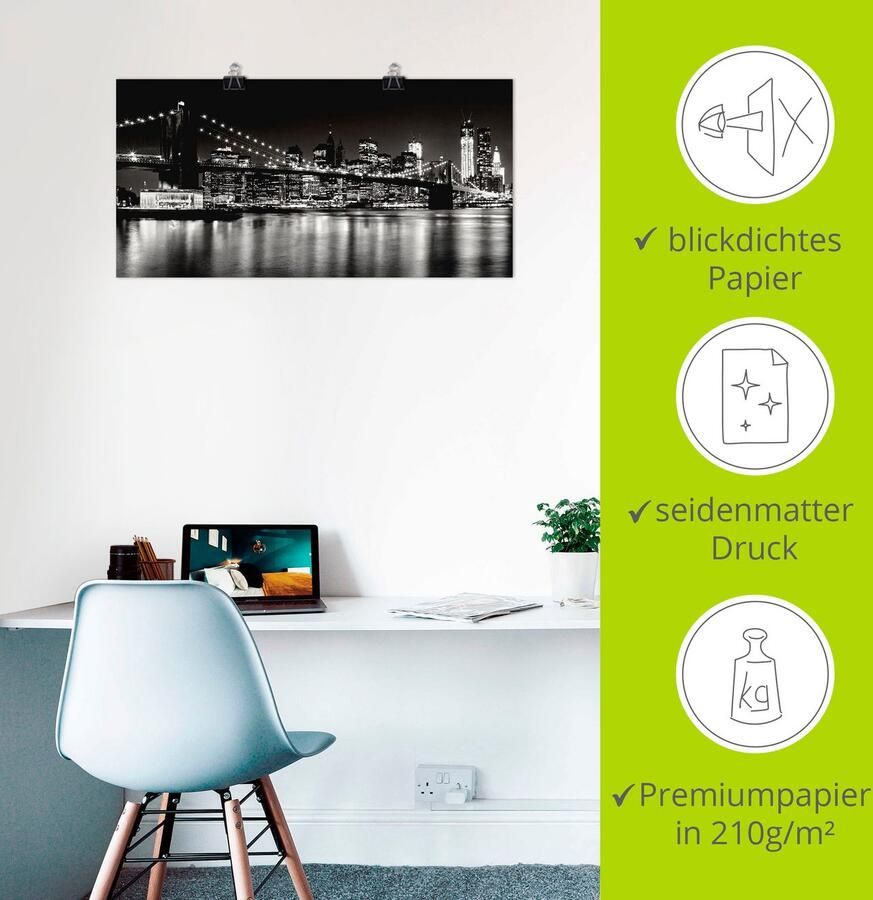 Artland Artprint Nachtelijke skyline Manhattan I als artprint van aluminium artprint voor buiten artprint op linnen poster muursticker - Foto 2