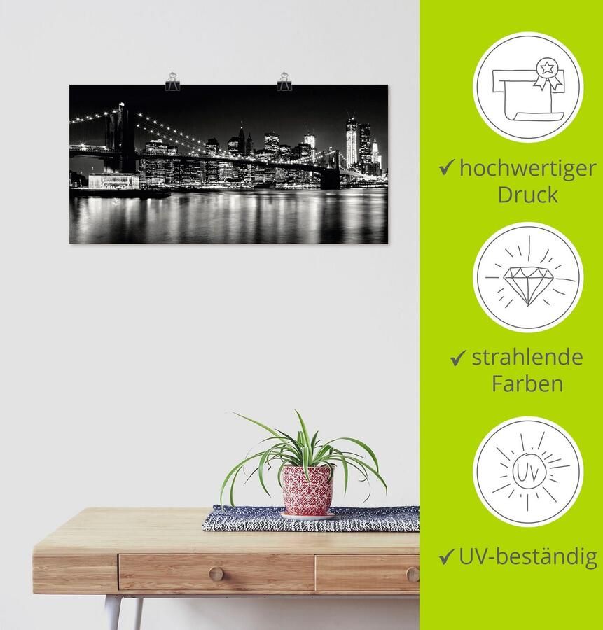 Artland Artprint Nachtelijke skyline Manhattan I als artprint van aluminium artprint voor buiten artprint op linnen poster muursticker - Foto 3