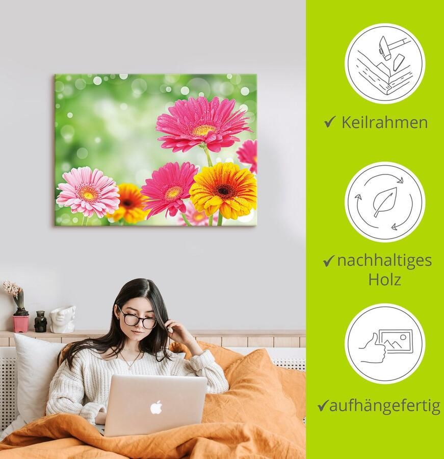 Artland Artprint Natuurlijke romantiek Gerberas als artprint op linnen poster in verschillende formaten maten - Foto 3