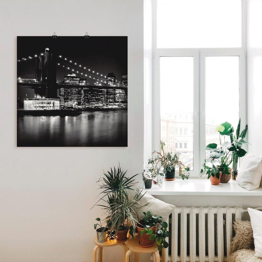 Artland Artprint New York Brooklyn Bridge 's nachts als artprint op linnen poster in verschillende formaten maten