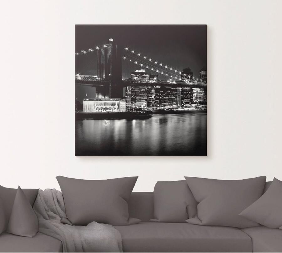 Artland Artprint New York Brooklyn Bridge 's nachts als artprint op linnen poster in verschillende formaten maten - Foto 4