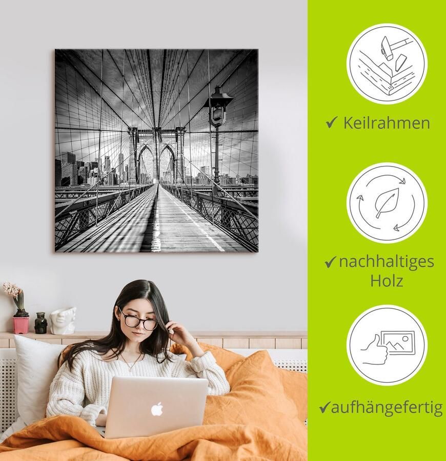 Artland Artprint New York City Brooklyn Bridge als artprint van aluminium artprint voor buiten artprint op linnen poster in verschillende maten. maten - Foto 2