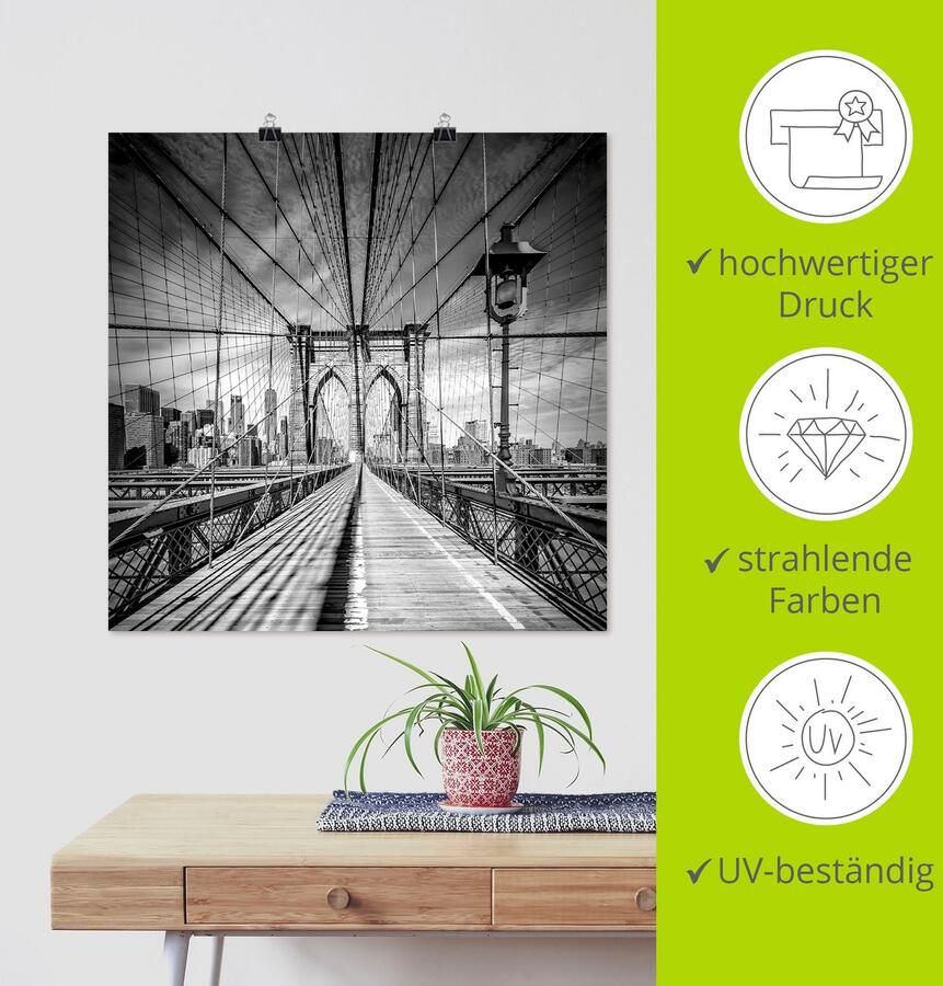 Artland Artprint New York City Brooklyn Bridge als artprint van aluminium artprint voor buiten artprint op linnen poster in verschillende maten. maten - Foto 3