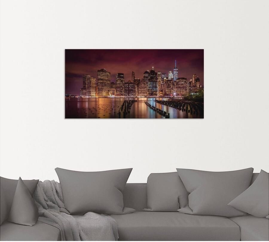 Artland Artprint New York City Impressie 's nachts als artprint van aluminium artprint voor buiten artprint op linnen in verschillende maten - Foto 4