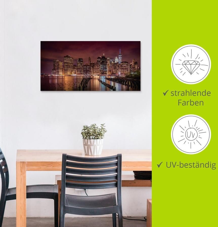 Artland Artprint New York City Impressie 's nachts als artprint van aluminium artprint voor buiten artprint op linnen in verschillende maten - Foto 2