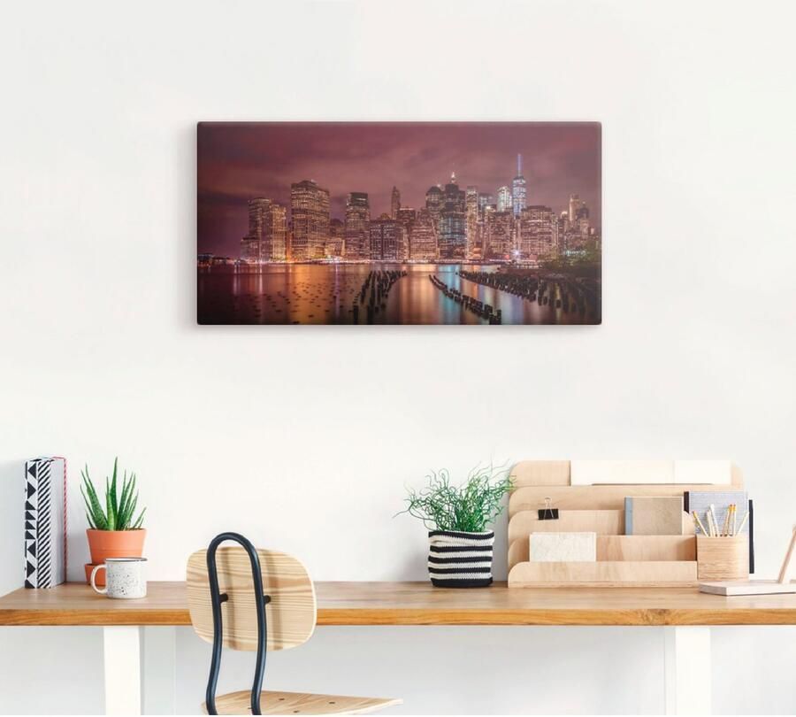 Artland Artprint New York City Impressie 's nachts als artprint van aluminium artprint voor buiten artprint op linnen in verschillende maten - Foto 3