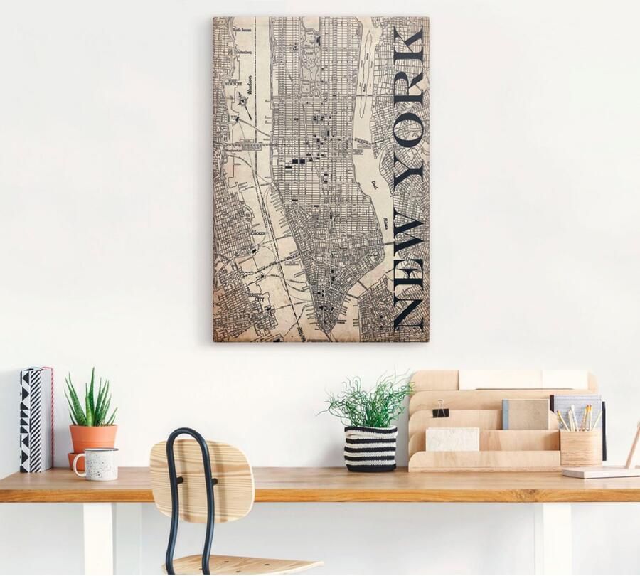 Artland Artprint New York kaart straten kaart Grunge als artprint op linnen poster in verschillende formaten maten - Foto 3