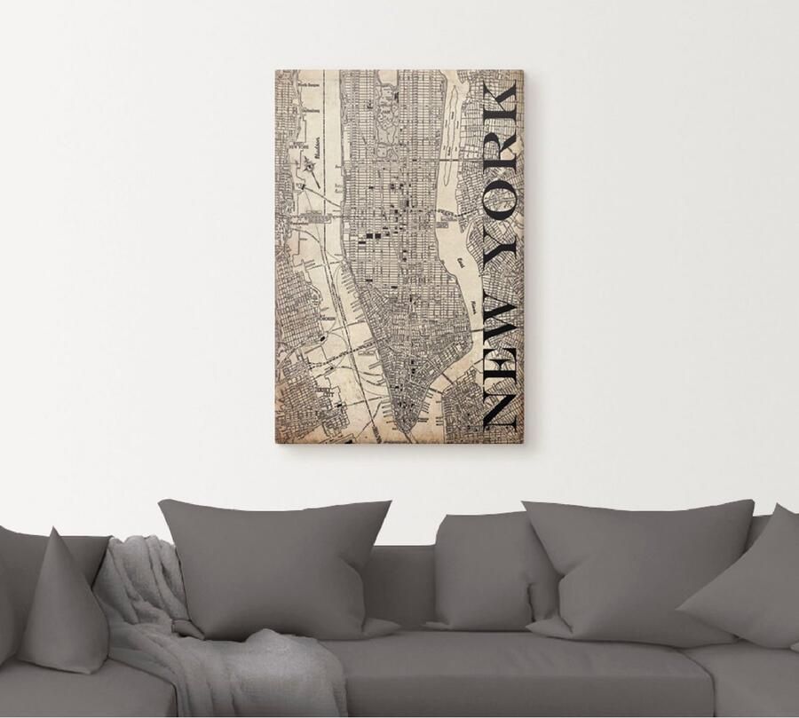 Artland Artprint New York kaart straten kaart Grunge als artprint op linnen poster in verschillende formaten maten - Foto 4