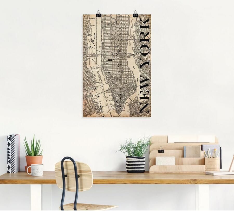 Artland Artprint New York kaart straten kaart Grunge als artprint op linnen poster in verschillende formaten maten - Foto 5