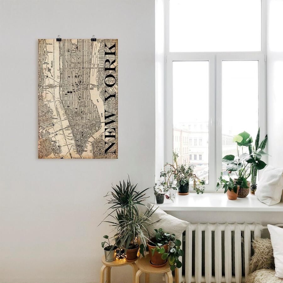 Artland Artprint New York kaart straten kaart Grunge als artprint op linnen poster in verschillende formaten maten - Foto 2
