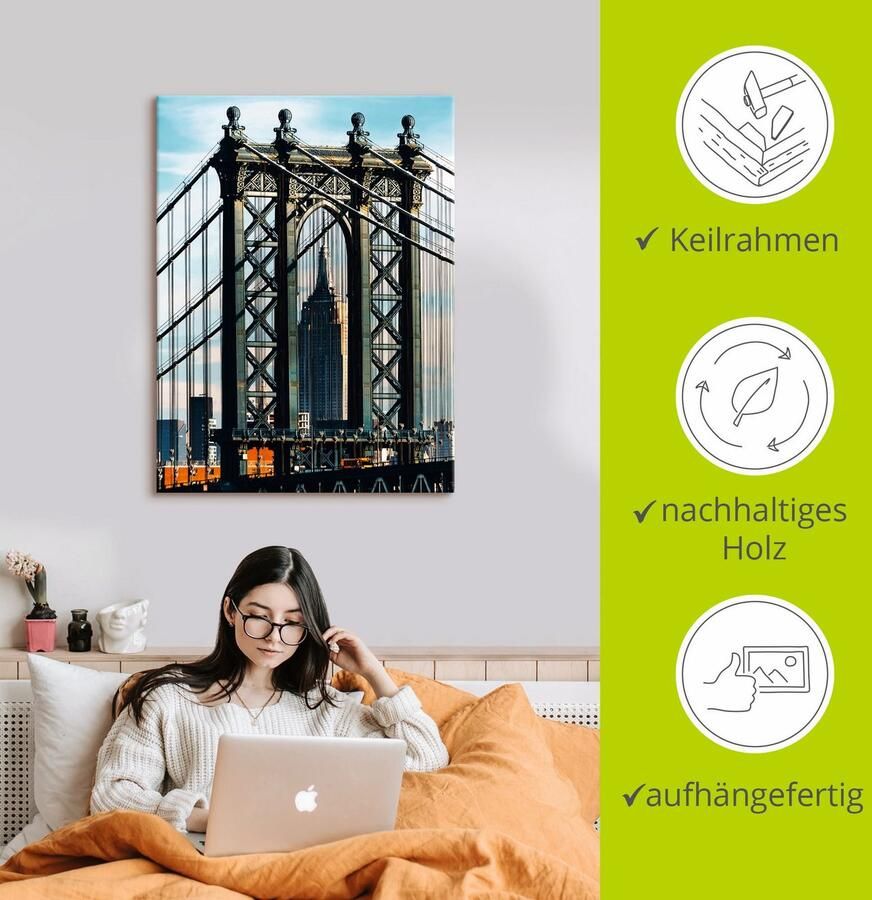 Artland Artprint New York Manhattan Bridge als artprint op linnen muursticker in verschillende maten