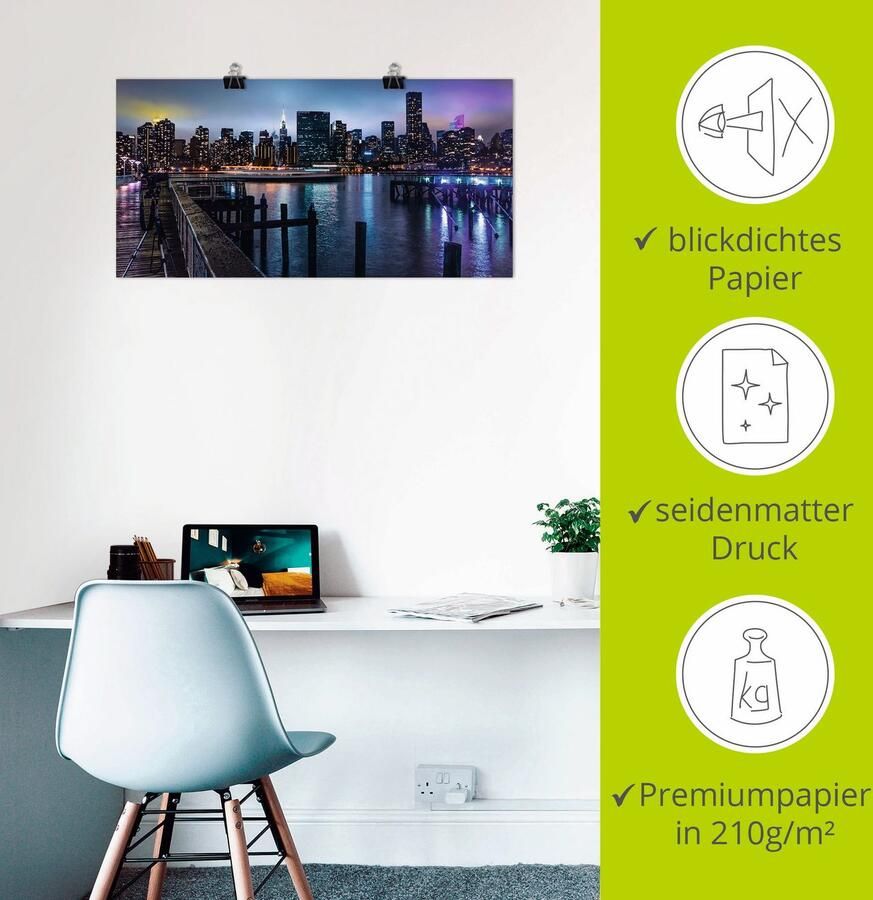 Artland Artprint New York Manhattan in de schemering als artprint op linnen poster in verschillende formaten maten - Foto 2