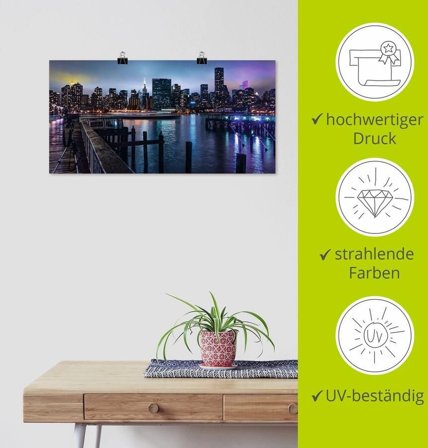 Artland Artprint New York Manhattan in de schemering als artprint op linnen poster in verschillende formaten maten - Foto 3