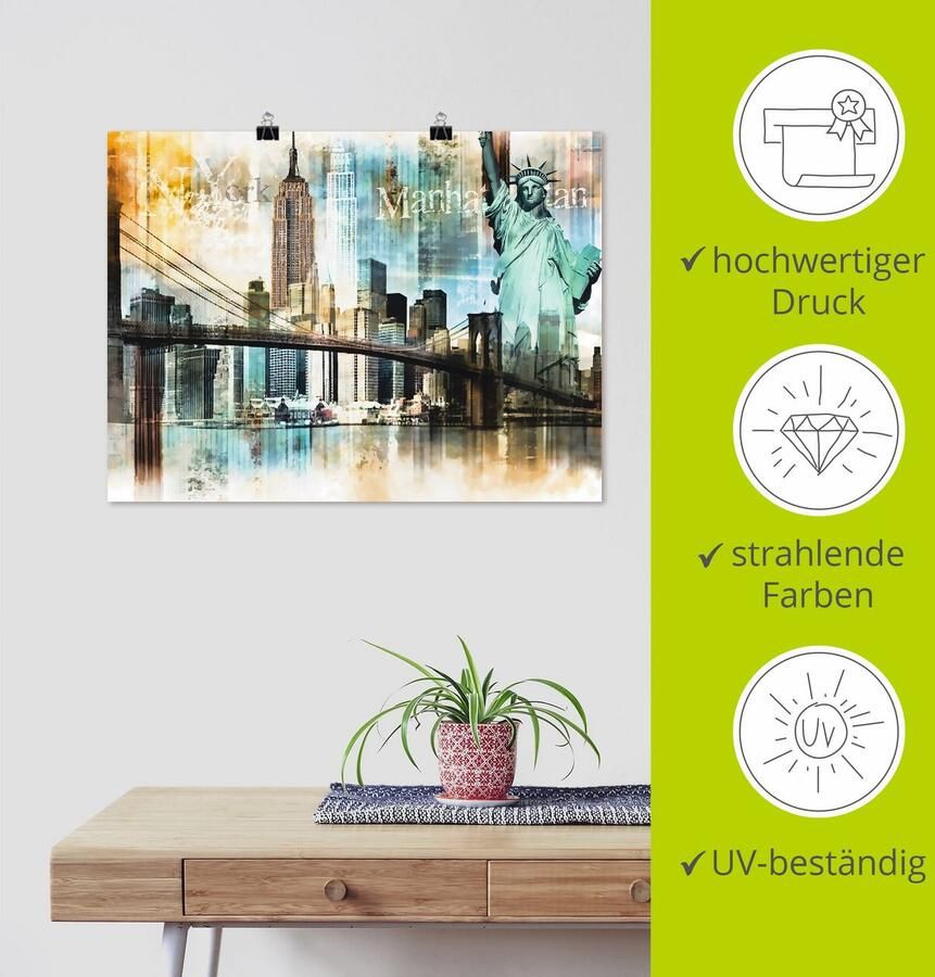 Artland Artprint New York skyline collage IV als artprint op linnen poster in verschillende formaten maten - Foto 3