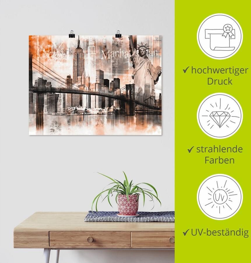 Artland Artprint New York skyline collage V als artprint op linnen poster in verschillende formaten maten - Foto 3