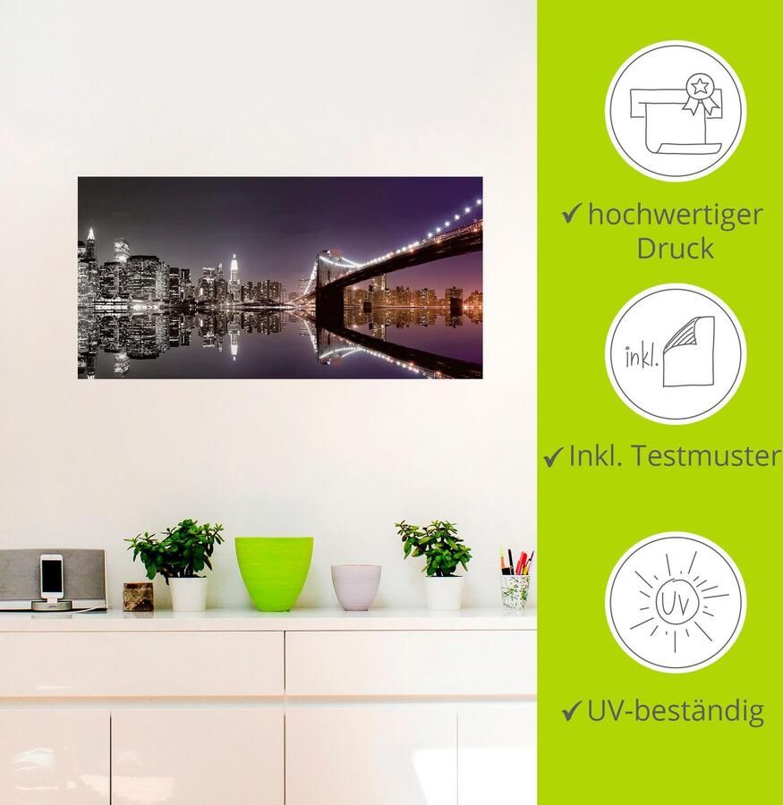 Artland Artprint New York skyline nachtelijke reflectie als artprint op linnen poster muursticker in verschillende maten - Foto 3