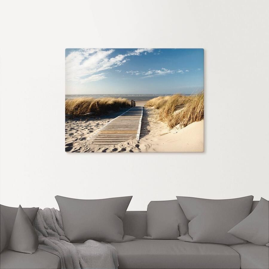 Artland Artprint op linnen Noordzeestrand op Langeoog pier