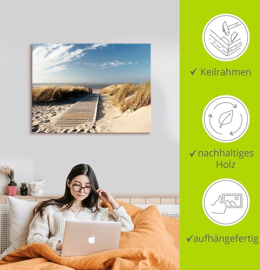 Artland Artprint Noordzeestrand op Langeoog pier als artprint van aluminium artprint op linnen muursticker verschillende maten - Foto 2