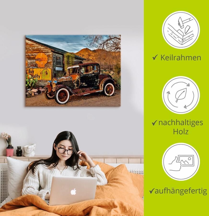 Artland Artprint Oldtimer Route 66 Hackberry als artprint op linnen muursticker in verschillende maten - Foto 2
