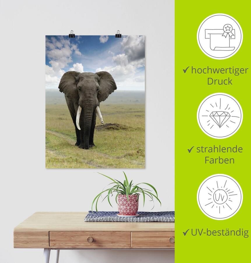 Artland Artprint Olifant als artprint van aluminium artprint voor buiten artprint op linnen poster in verschillende maten. maten - Foto 4