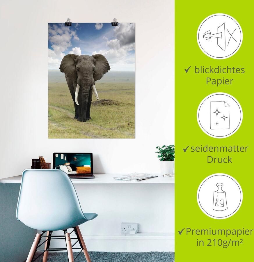 Artland Artprint Olifant als artprint van aluminium artprint voor buiten artprint op linnen poster in verschillende maten. maten - Foto 3