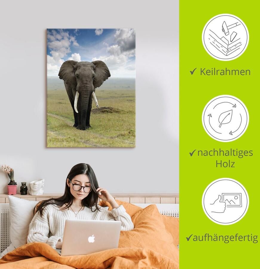 Artland Artprint Olifant als artprint van aluminium artprint voor buiten artprint op linnen poster in verschillende maten. maten - Foto 2
