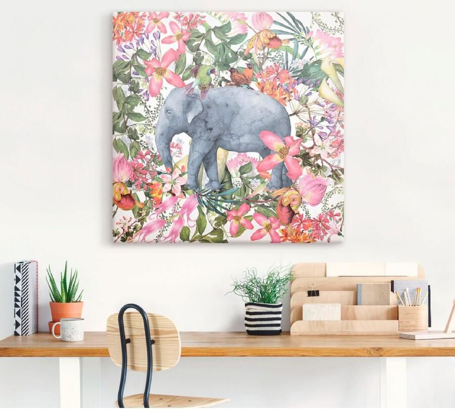Artland Artprint Olifant in bloemen jungle als artprint op linnen poster in verschillende formaten maten - Foto 5