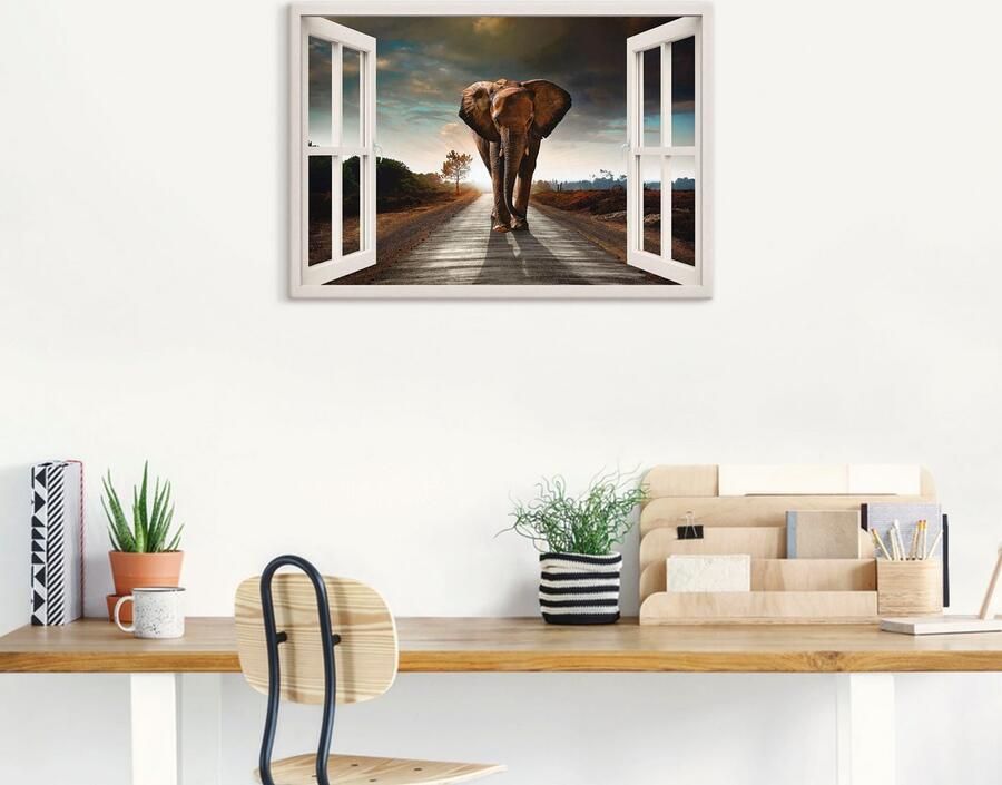 Artland Artprint Olifant op straat als artprint op linnen poster in verschillende formaten maten - Foto 7