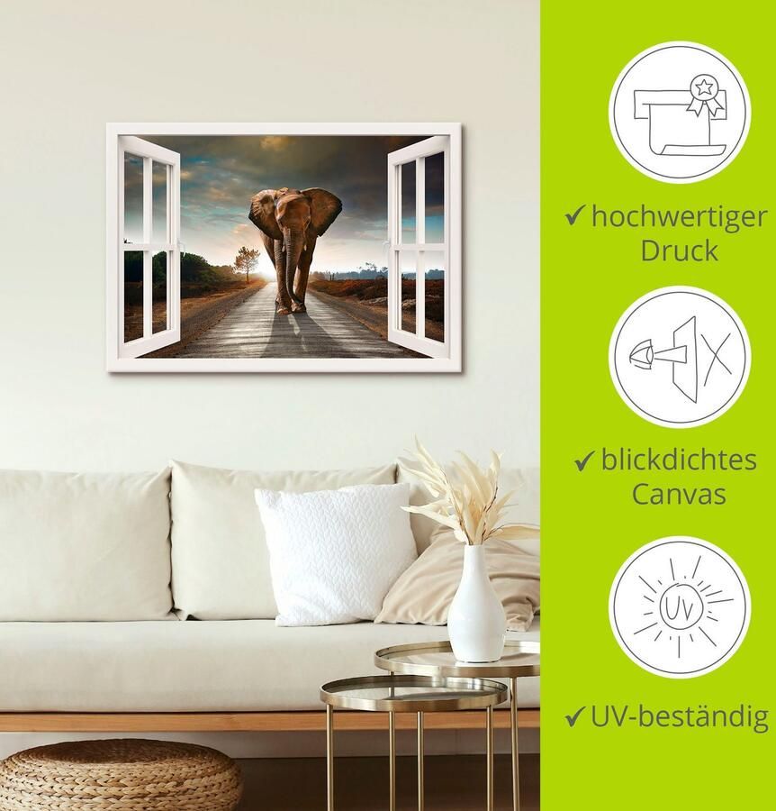 Artland Artprint Olifant op straat als artprint op linnen poster in verschillende formaten maten - Foto 5