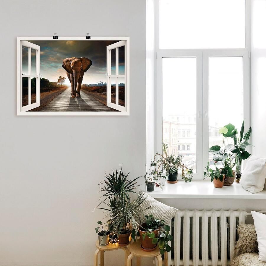 Artland Artprint Olifant op straat als artprint op linnen poster in verschillende formaten maten - Foto 3