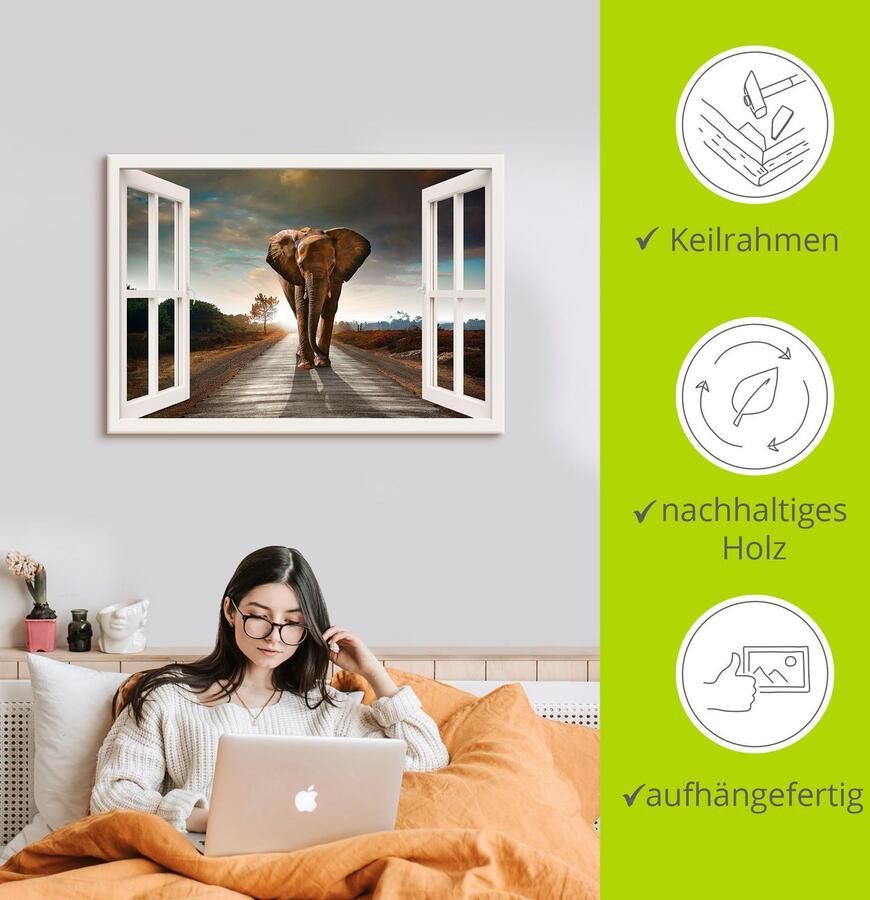 Artland Artprint Olifant op straat als artprint op linnen poster in verschillende formaten maten - Foto 4