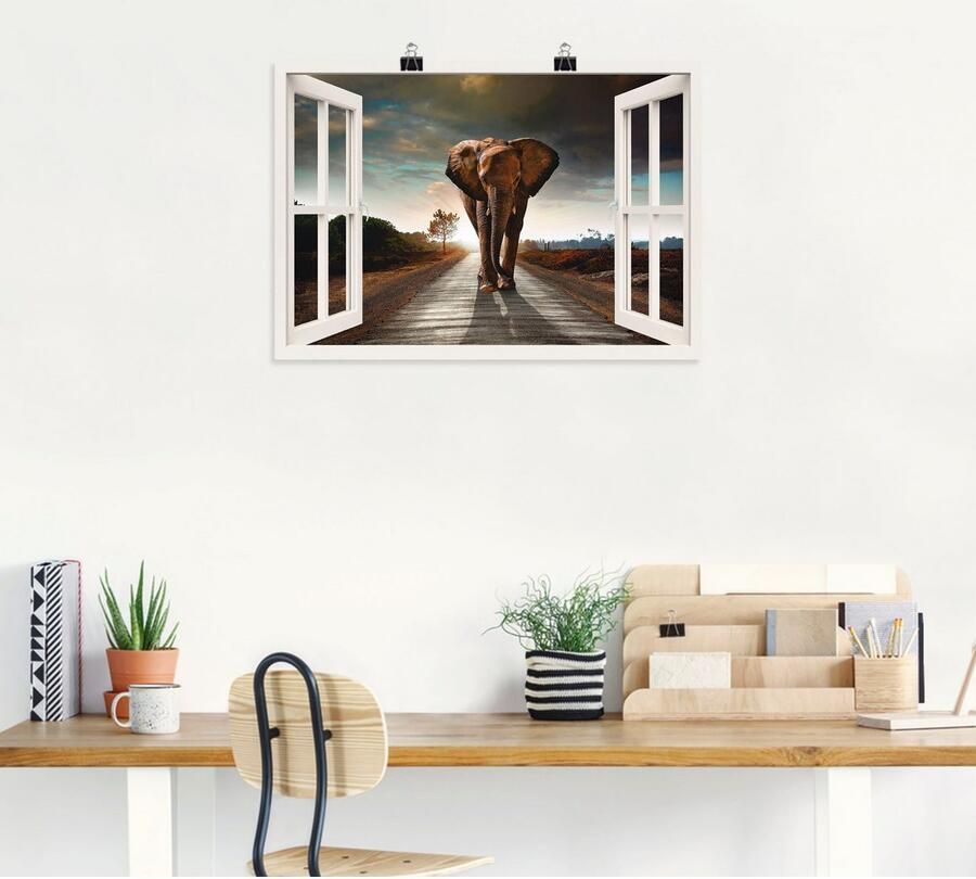 Artland Artprint Olifant op straat als artprint op linnen poster in verschillende formaten maten - Foto 6
