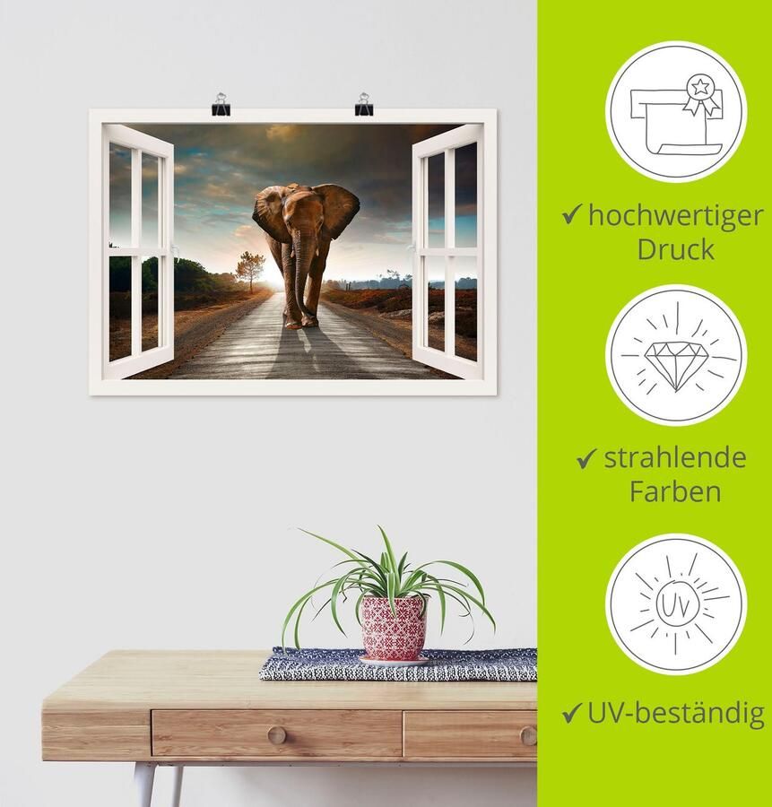 Artland Artprint Olifant op straat als artprint op linnen poster in verschillende formaten maten - Foto 5