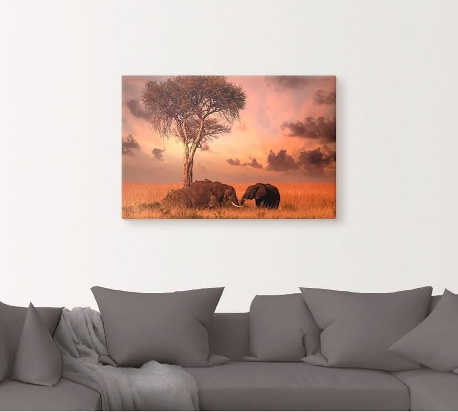Artland Artprint op linnen Olifanten bij het avondeten - Foto 4