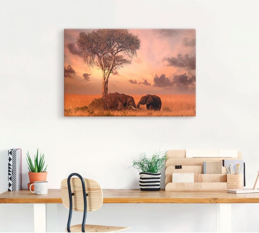 Artland Artprint op linnen Olifanten bij het avondeten - Foto 3