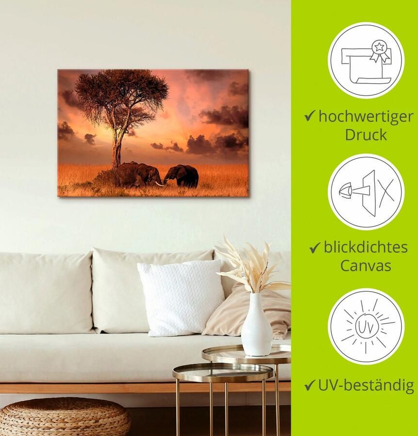 Artland Artprint op linnen Olifanten bij het avondeten - Foto 2