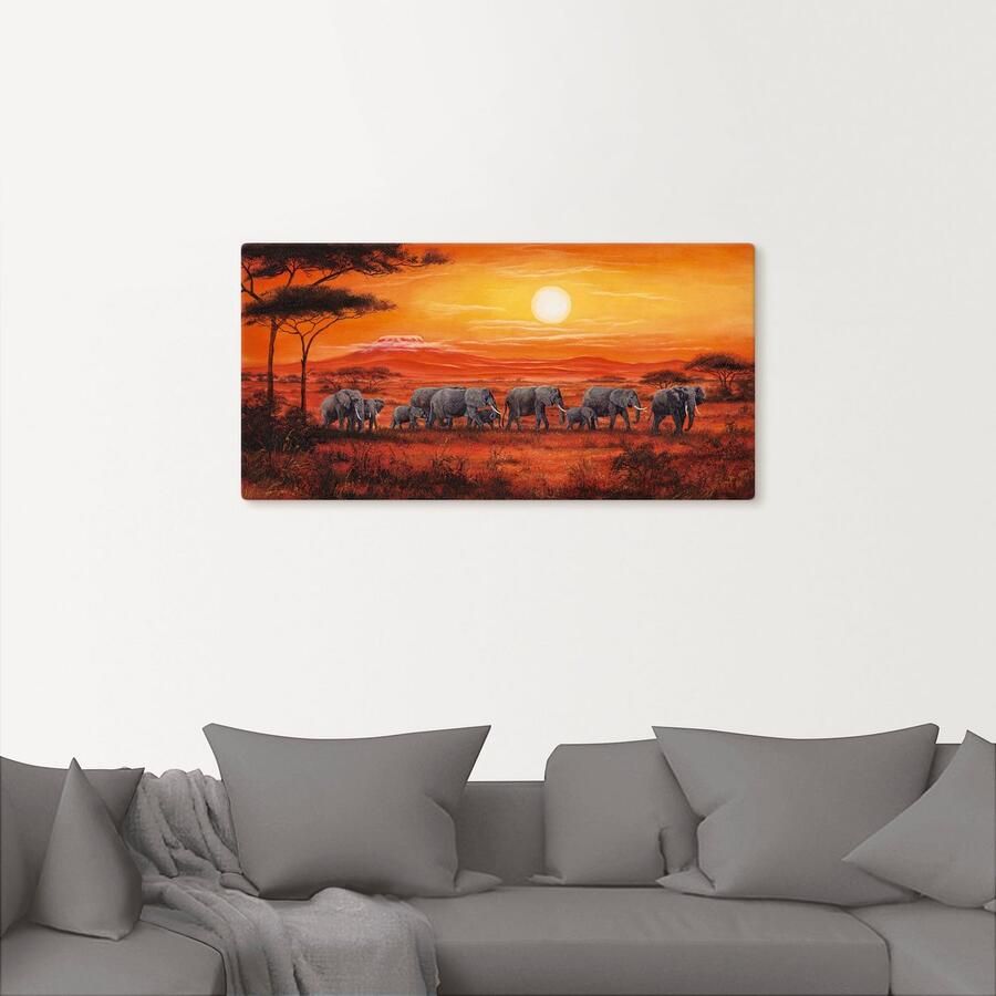 Artland Artprint op linnen Olifantenkudde