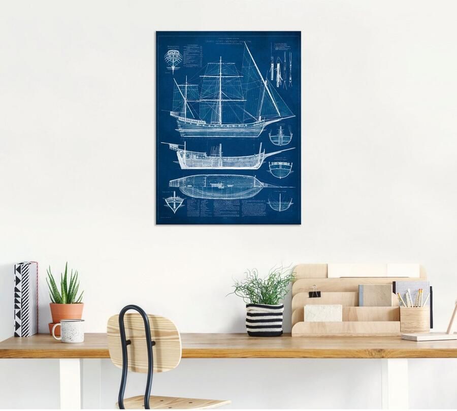 Artland Artprint Ontwerp voor een antieke boot I als artprint van aluminium artprint voor buiten muursticker in diverse maten - Foto 5