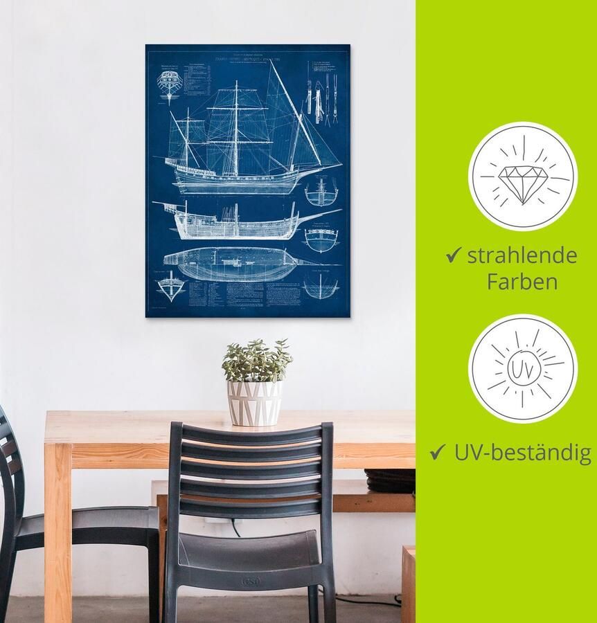 Artland Artprint Ontwerp voor een antieke boot I als artprint van aluminium artprint voor buiten muursticker in diverse maten - Foto 2