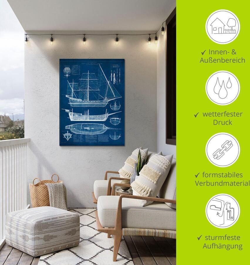 Artland Artprint Ontwerp voor een antieke boot I als artprint van aluminium artprint voor buiten muursticker in diverse maten - Foto 3