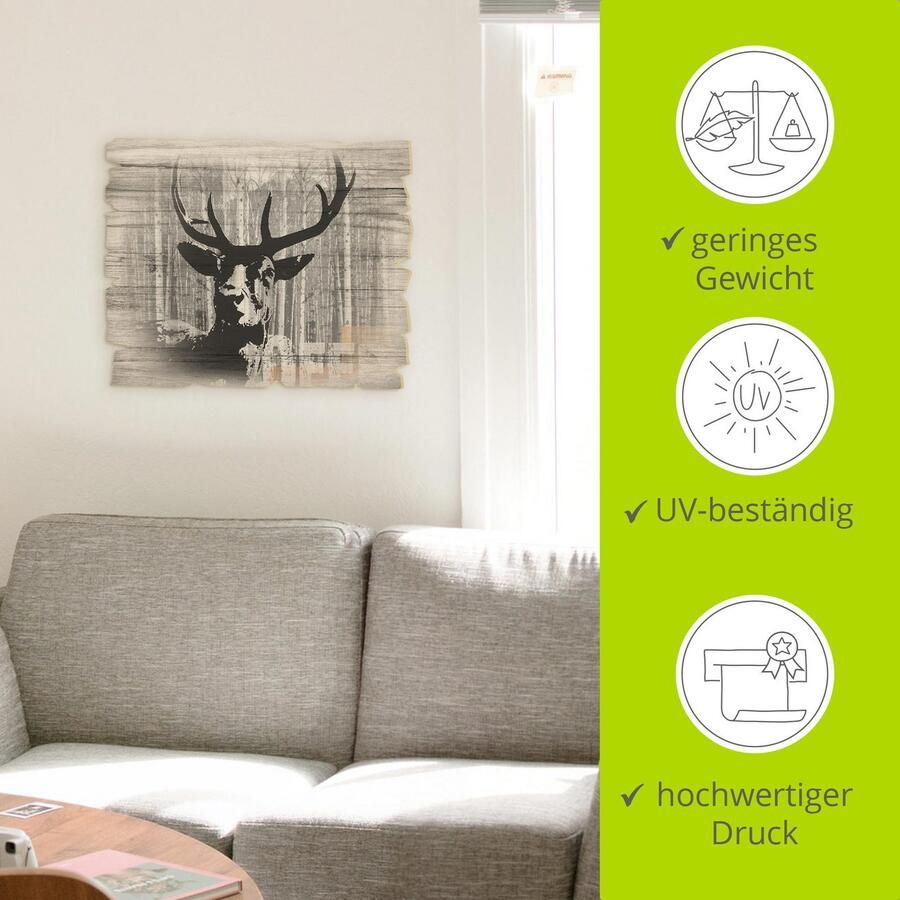 Artland Artprint op hout Edelhert collage - Foto 3