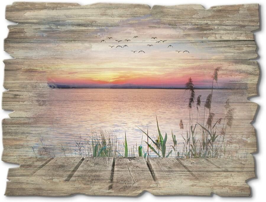 Artland Artprint op hout Het meer in de kleuren van de wolken - Foto 4