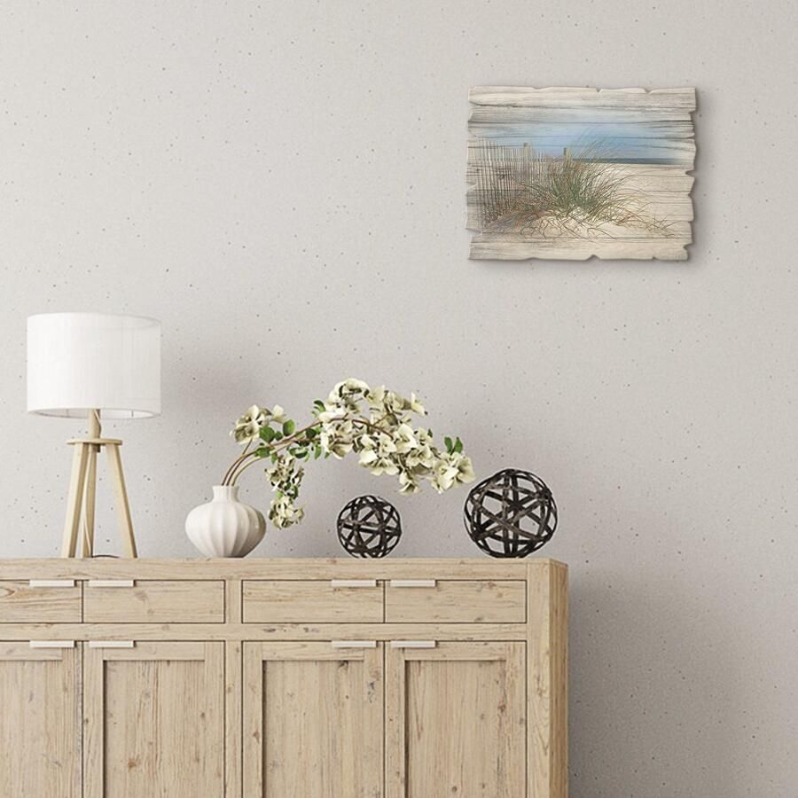 Artland Artprint op hout Mooie duinen met grassen en hek - Foto 2