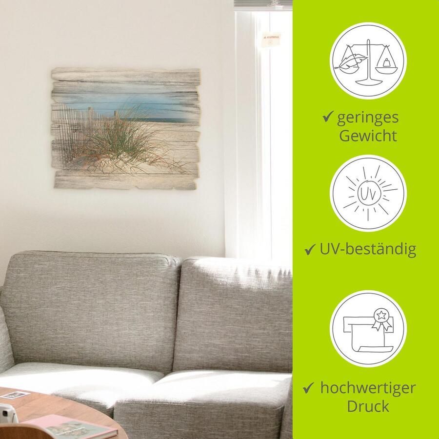 Artland Artprint op hout Mooie duinen met grassen en hek - Foto 3