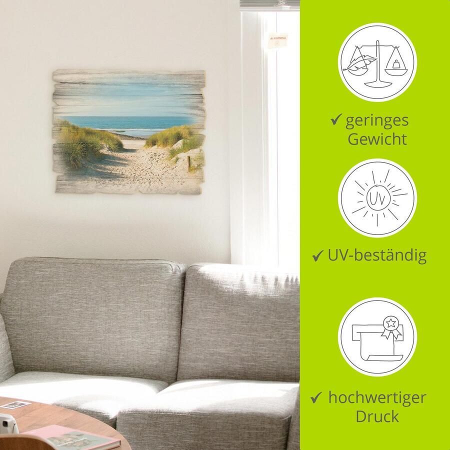 Artland Artprint op hout Strand met duinen en weg naar het water - Foto 3