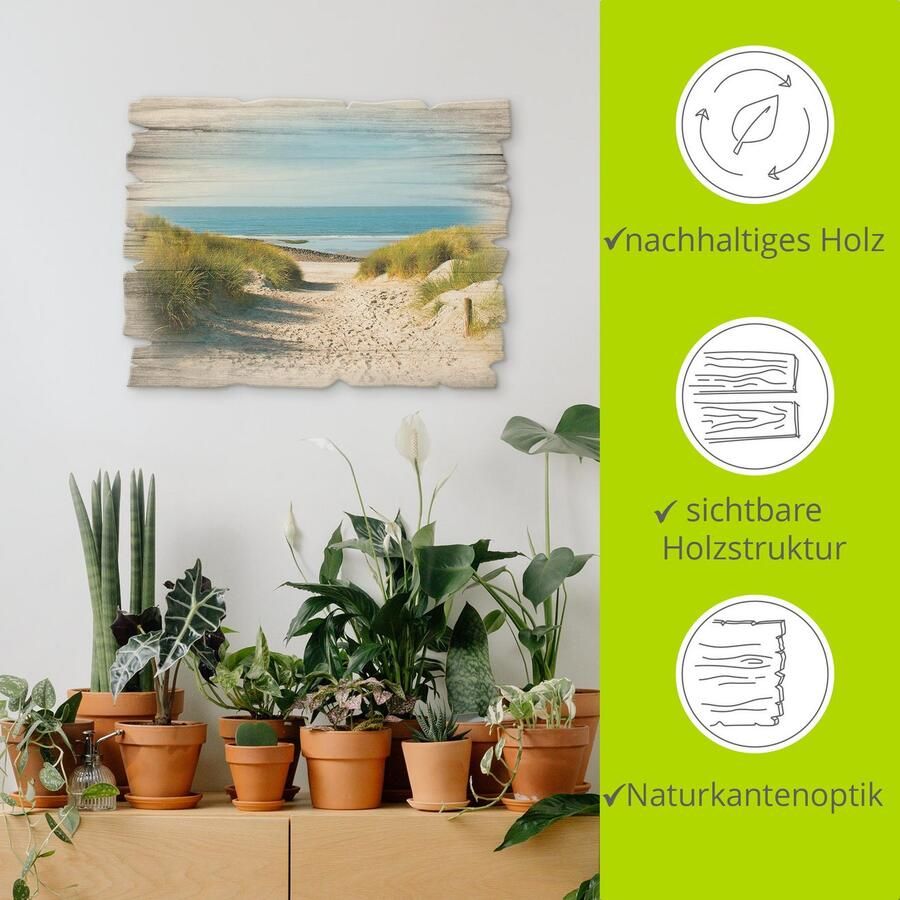 Artland Artprint op hout Strand met duinen en weg naar het water - Foto 4